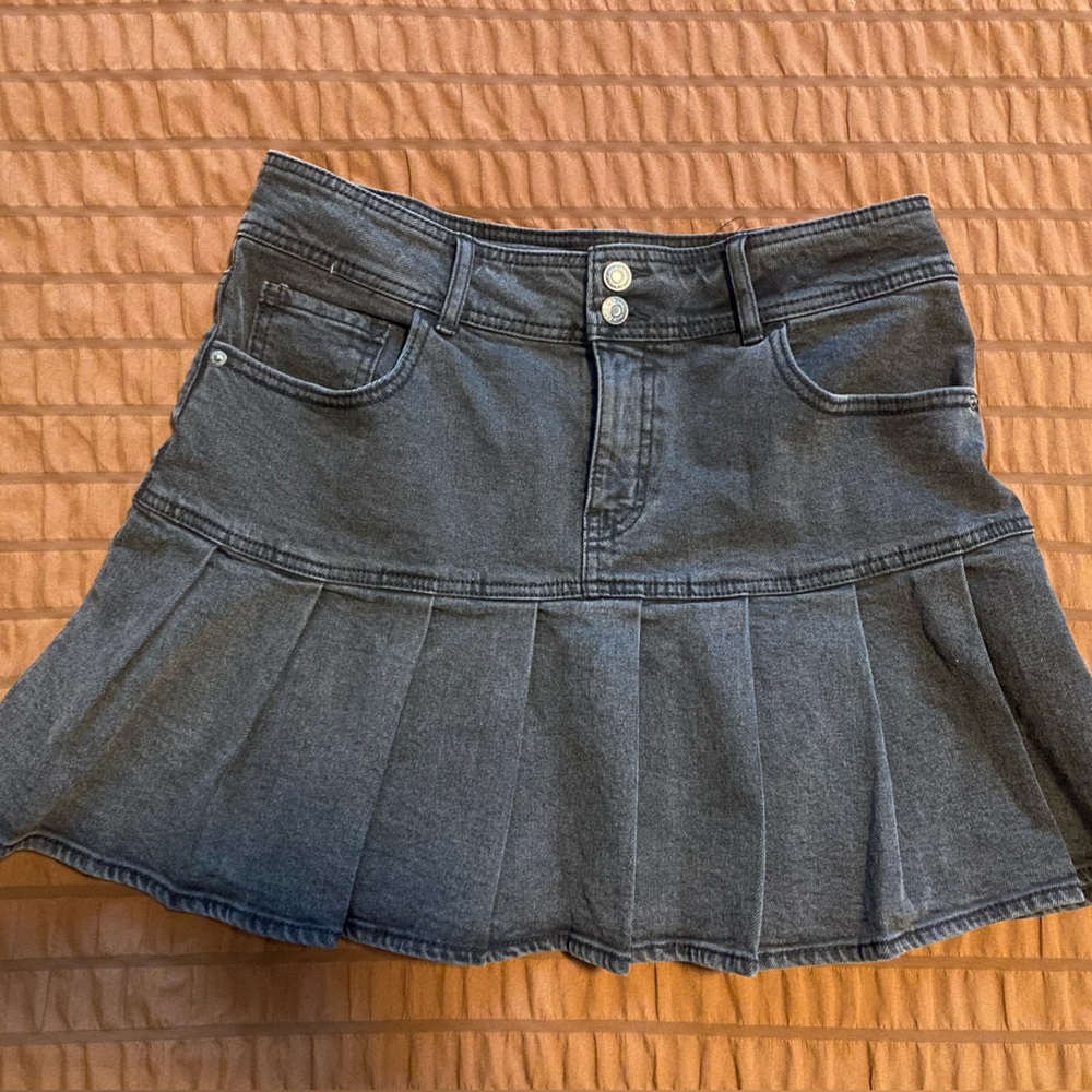 Pleated Jean Skirt